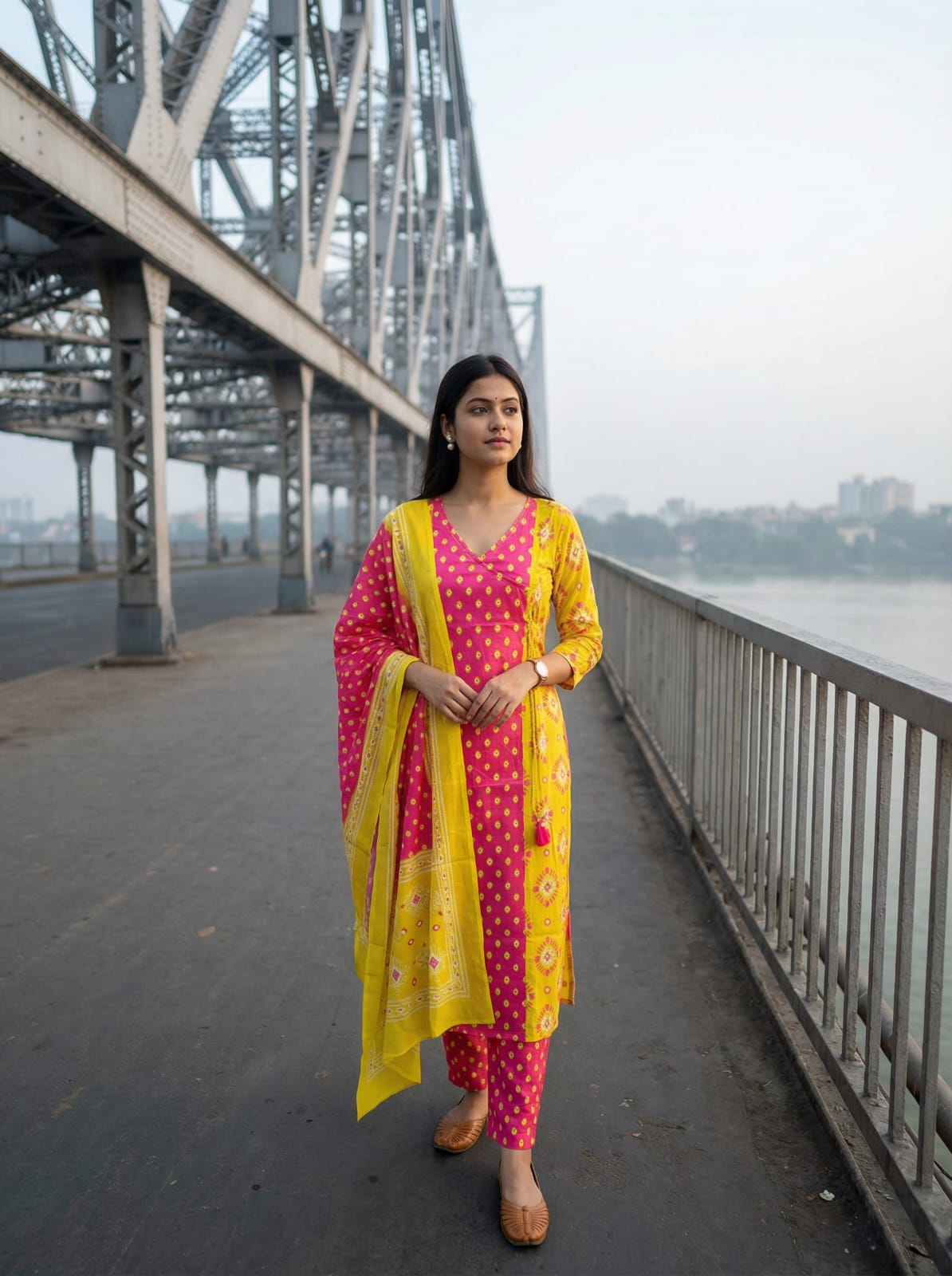 Kesari Gulabi Suit Set with Mulmul Dupatta