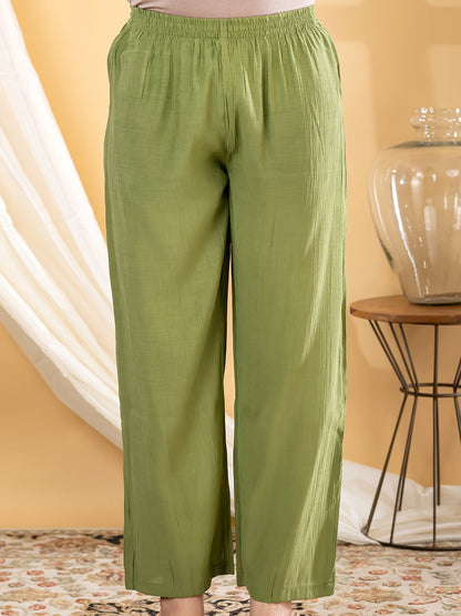 Olive Green Pilla Silk Suit Set