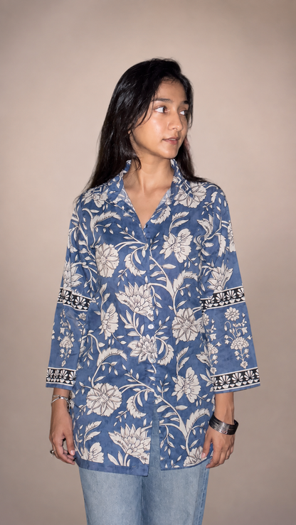 Blue Floral Cotton Shirt