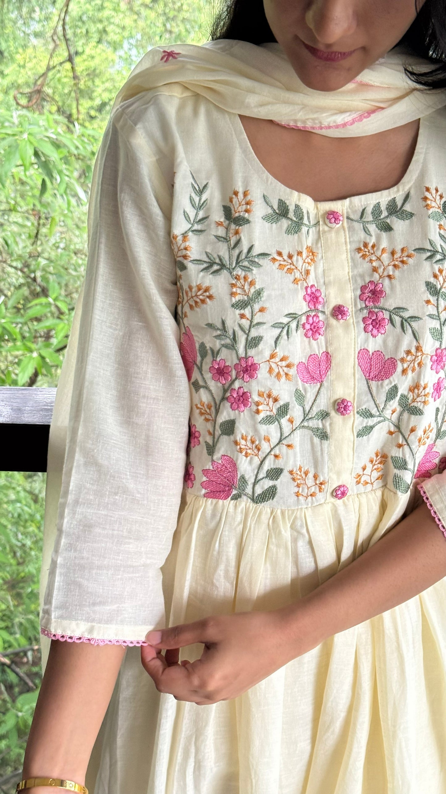 Gulzar Off-white Anarkali with Dense Floral Embroidery and dupatta