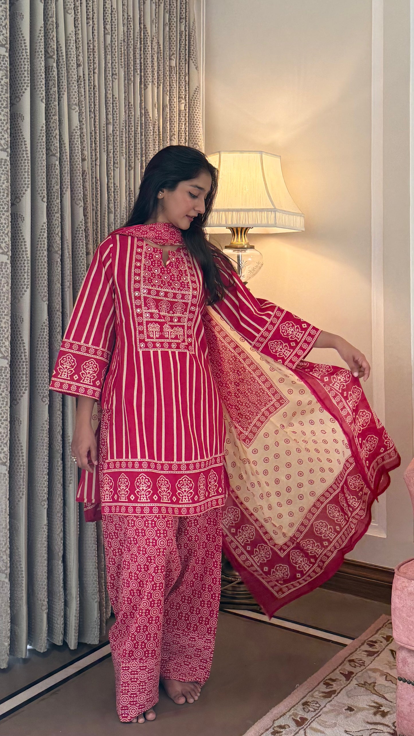 Red Stripes Farshi Suit
