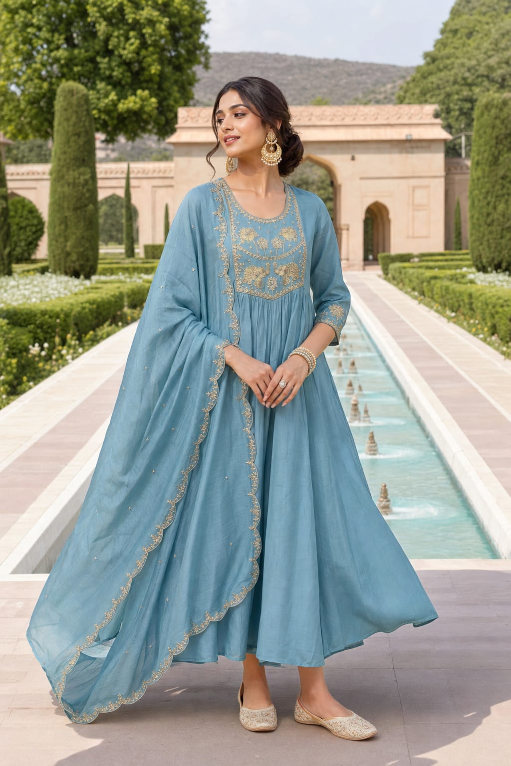 Chalk Blue Mul Chanderi with Lining Suit set